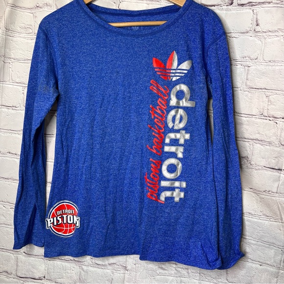 adidas Tops - Adidas Detroit Pistons Blue Long Sleeve Crewneck T-SHirt Womens Size Small